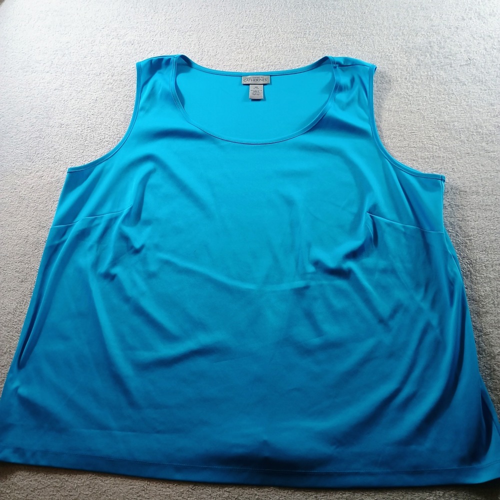 Catherines Women Tank Top Turquoise Blue 2X Sleeveless Scoop Neck